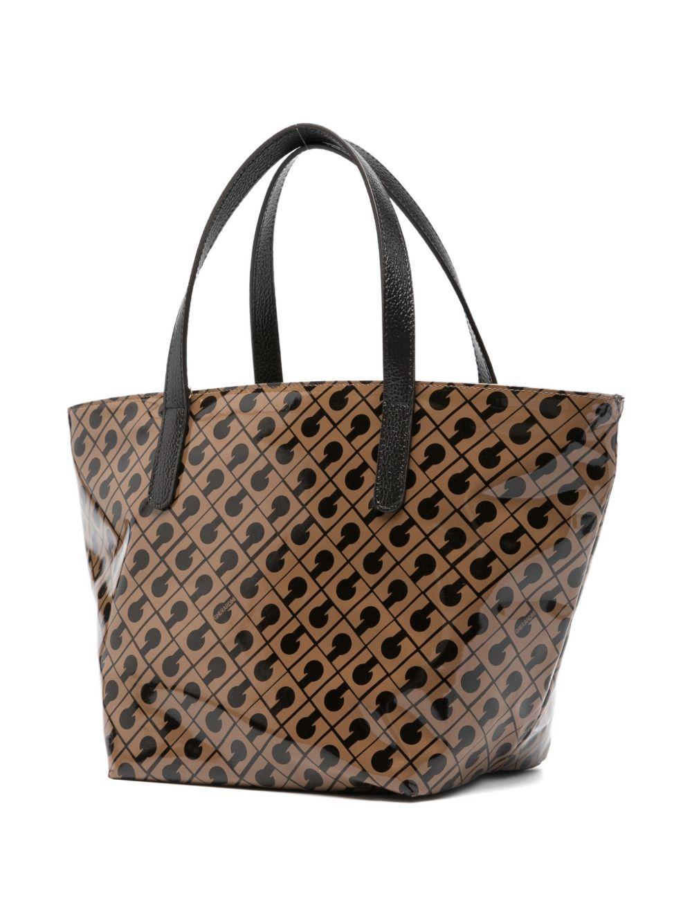 GHERARDINI Borsa shopping Softy Glossy Glossy marrone con logo all-over