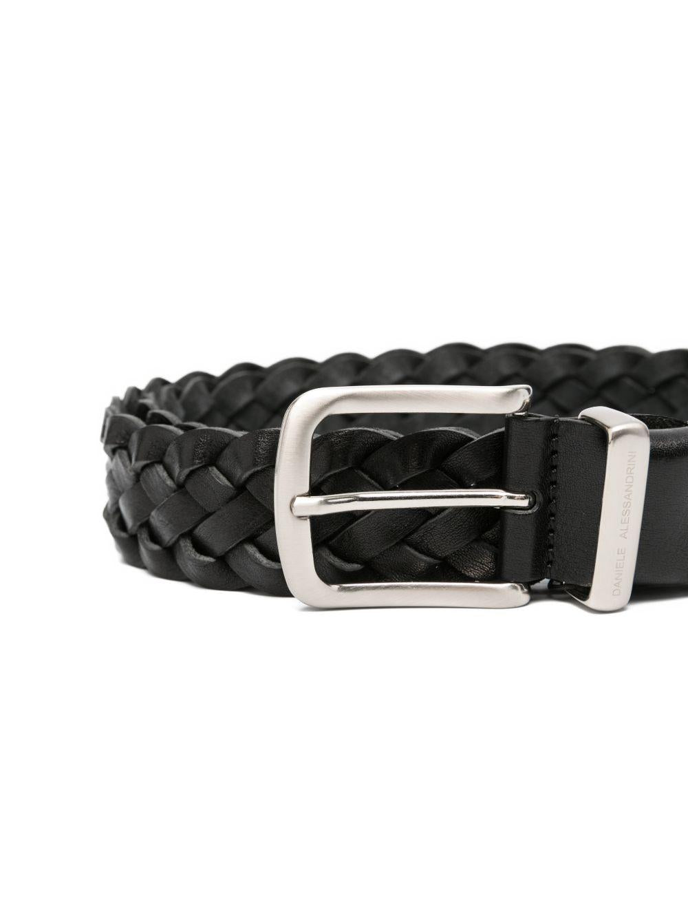 DANIELE ALESSANDRINI Cintura in pelle nera intrecciata con dettagli argento