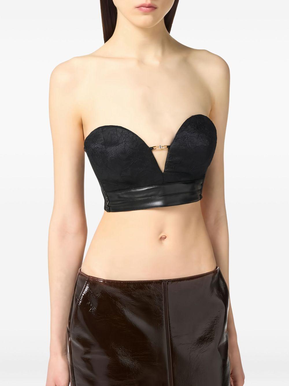 ELISABETTA FRANCHI Top bustier in pizzo floreale con logo gioiello