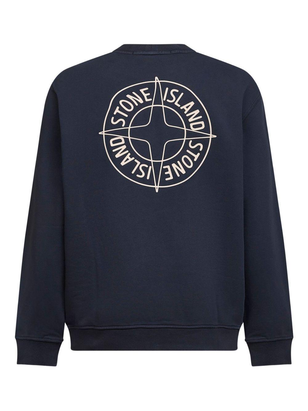 STONE ISLAND Felpa girocollo in cotone blu navy
