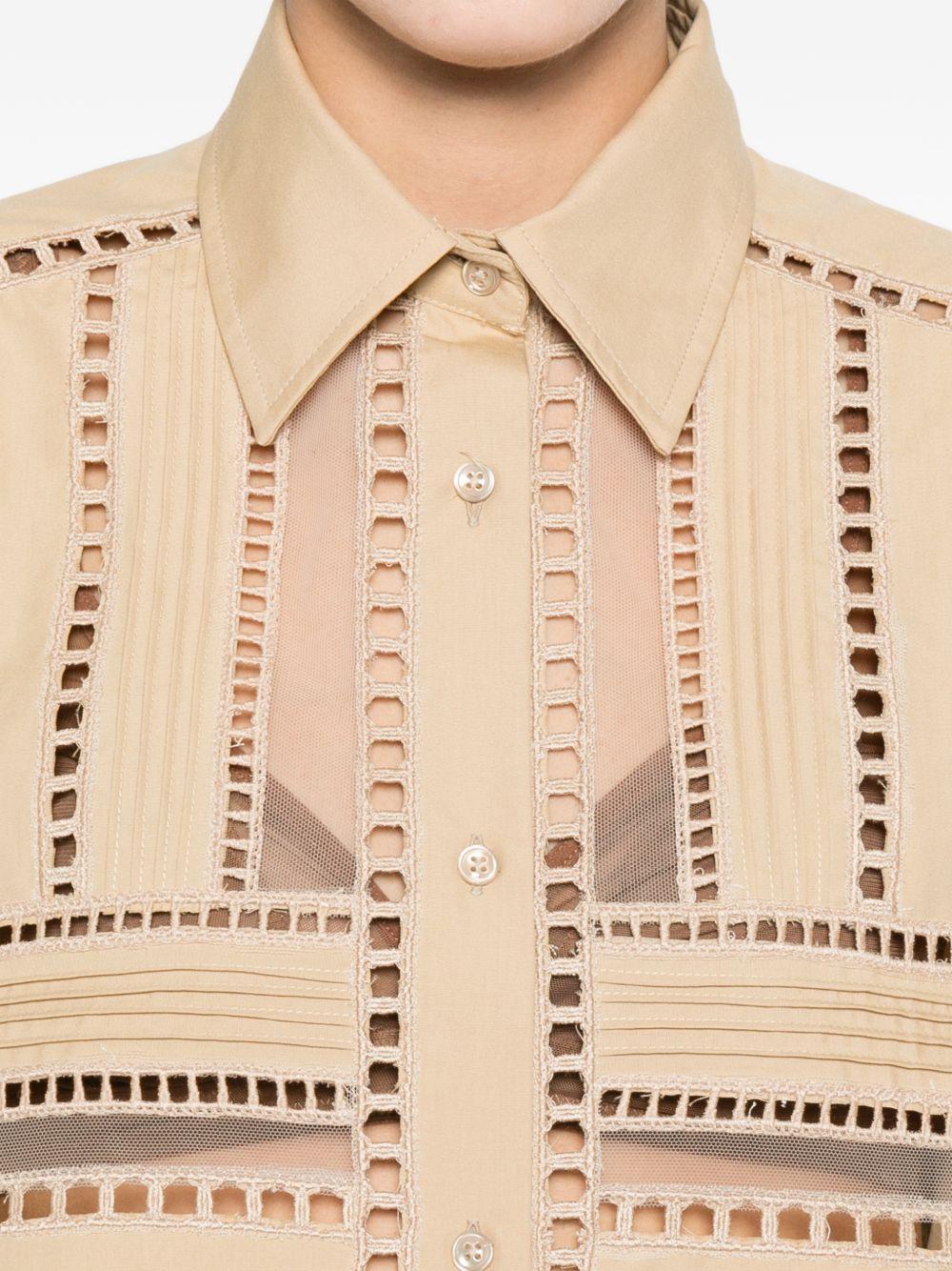 ERMANNO SCERVINO Camicia con cut-out in cotone beige con tasche flap