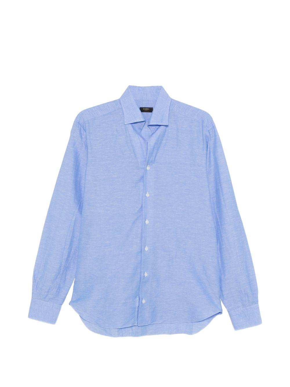 BARBA Camicia iin cotone azzurro chiaro con texture slub