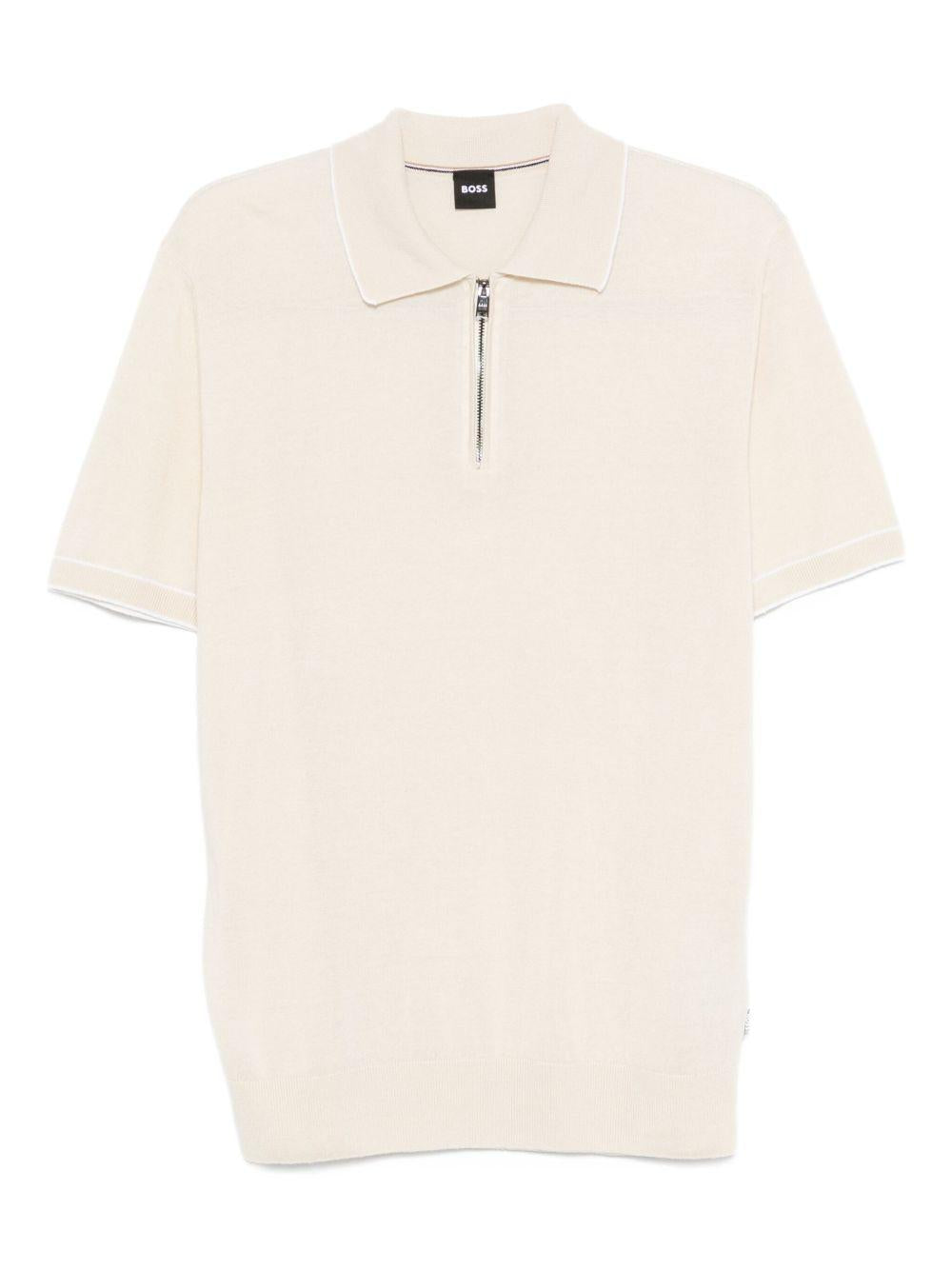 BOSS Polo con zip color avorio