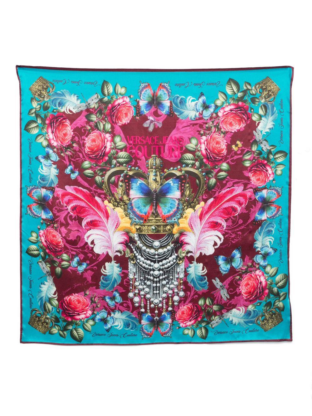 VERSACE JEANS COUTURE Foulard con stampa corona e farfalle