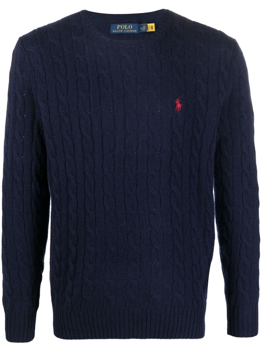 POLO RALPH LAUREN Maglia girocollo a trecce con logo Polo