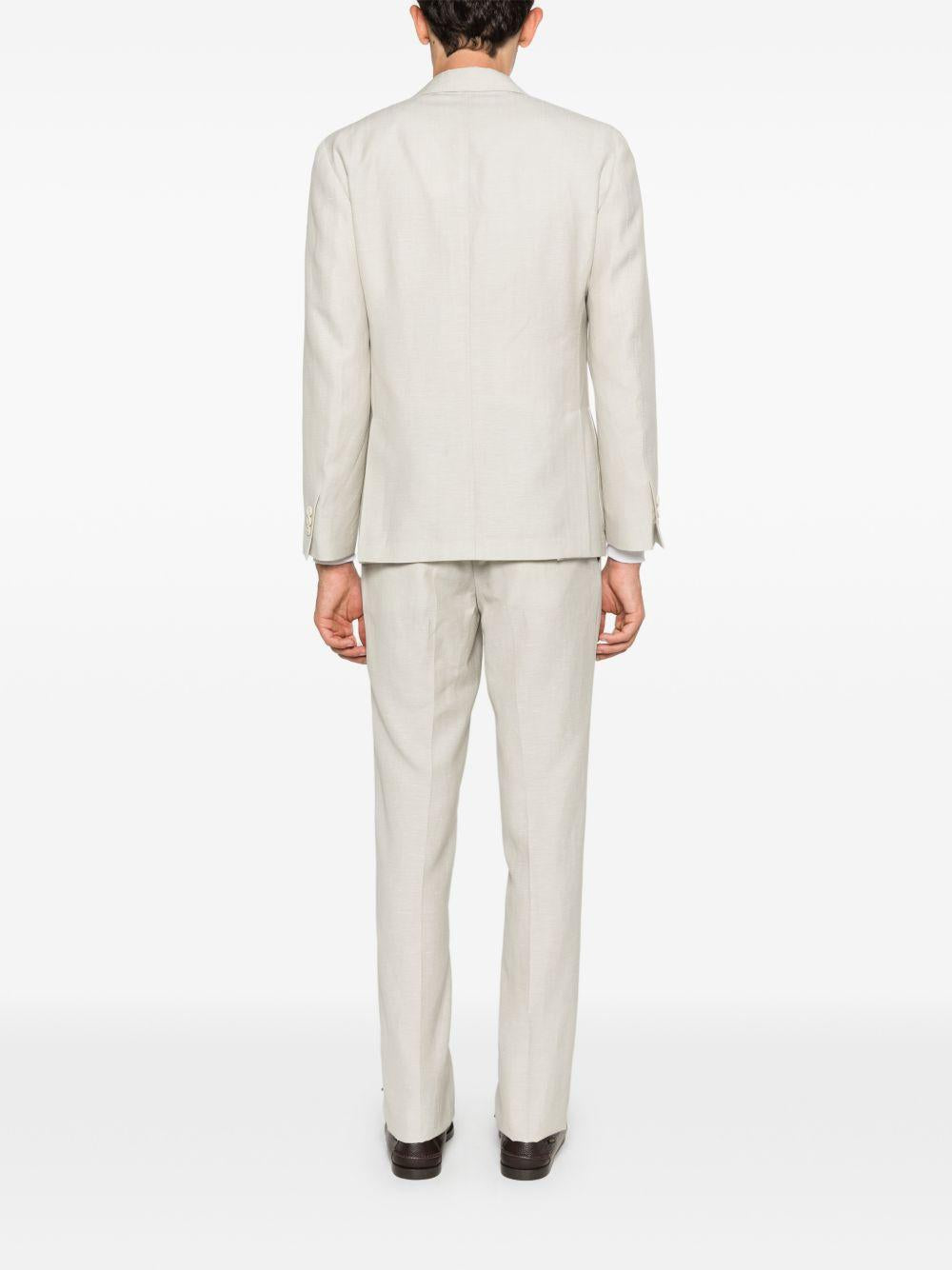 LARDINI Completo in lino grigio con giacca monopetto e spilla