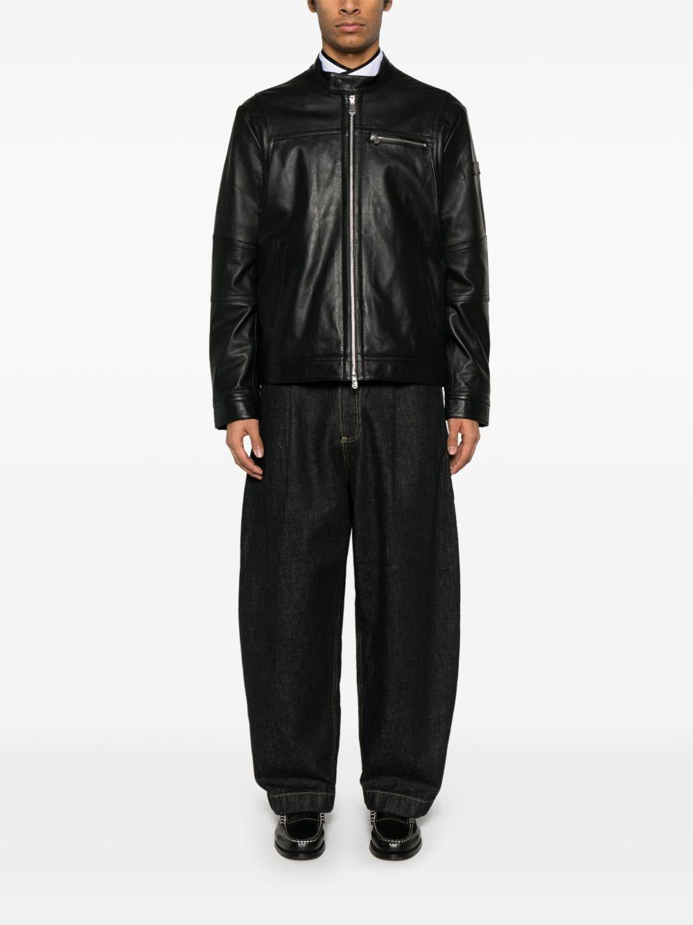 PEUTEREY Giacca Saugaro in pelle nera con zip