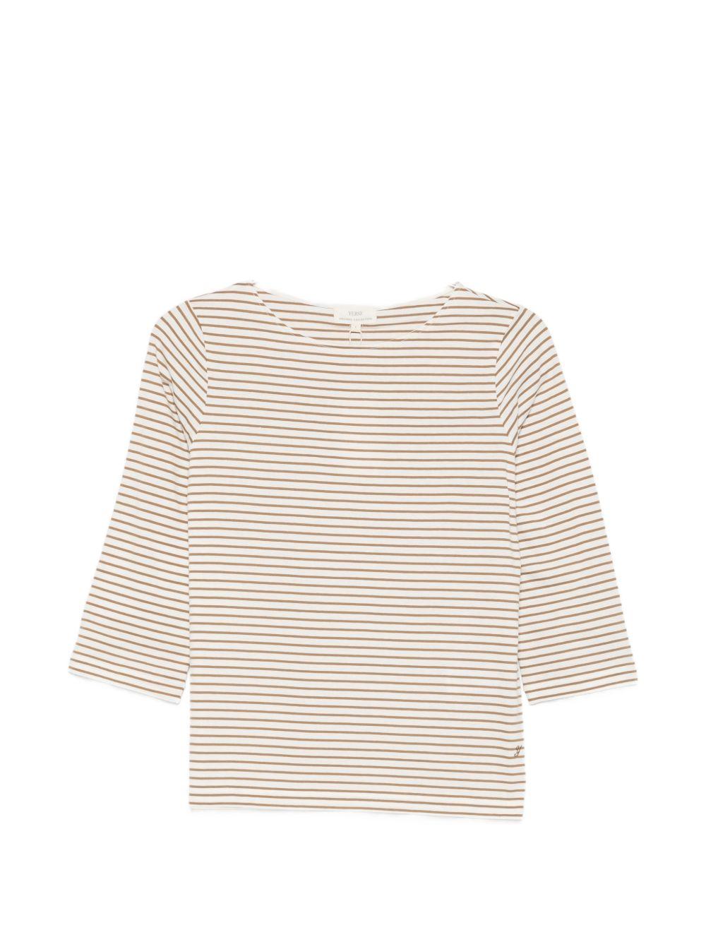 YERSE T-shirt in cotone a righe con manica a tre quarti