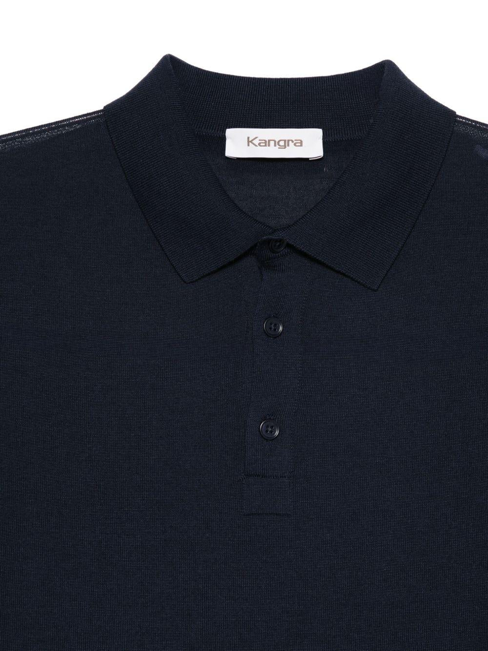 KANGRA Maglia con colletto polo in lana blu