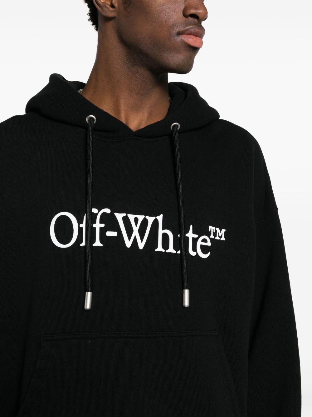 OFF WHITE Felpa in cotone nero con cappuccio e logo bianco