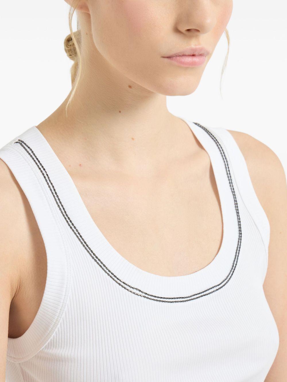 BRUNELLO CUCINELLI Top bianco in cotone con scollo a girocollo e dettagli a coste