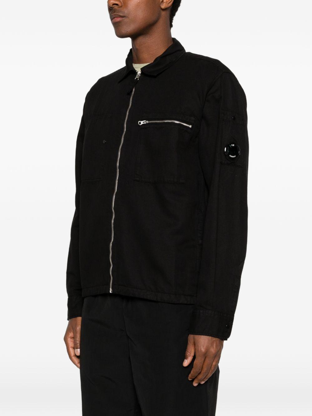 CP COMPANY Camicia con zip in cotone misto lino nero
