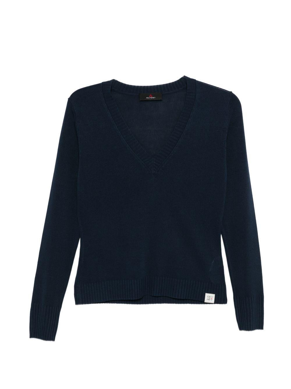 PEUTEREY Maglia a maniche lunghe Jan con scollo a V blu navy