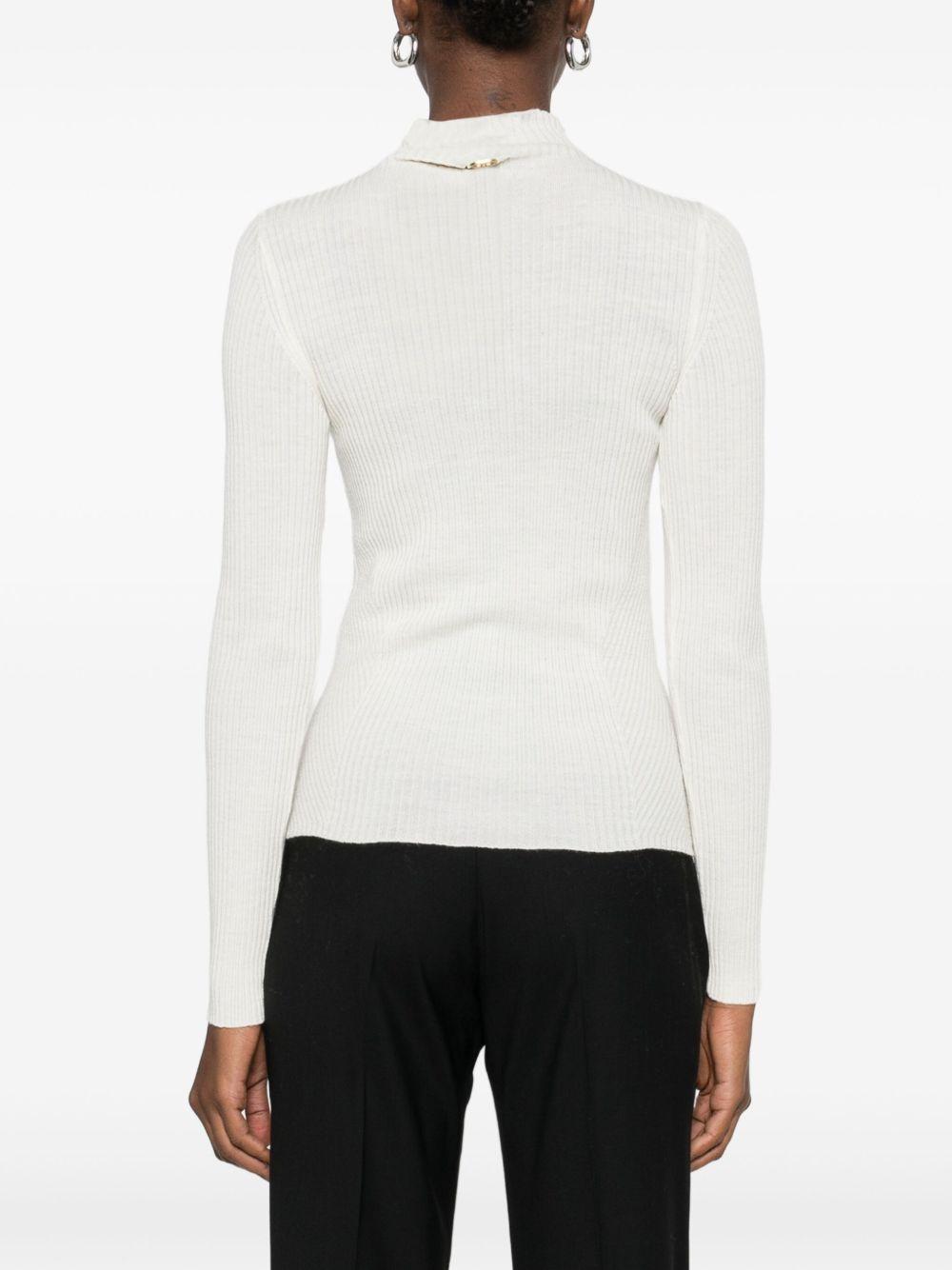 TWINSET Maglia a collo alto a costine in lana bianca