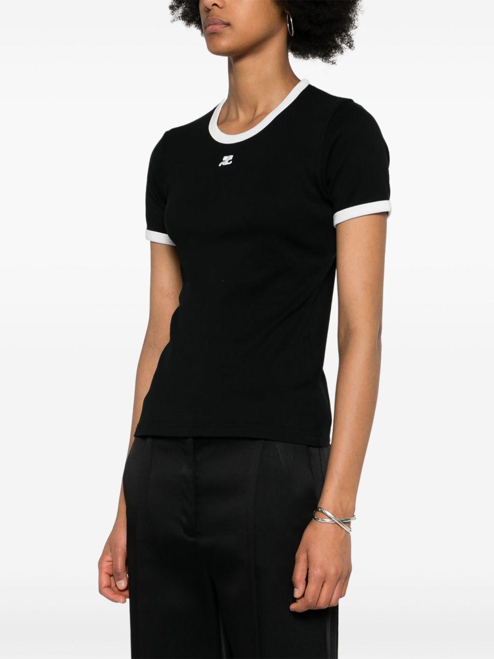 COURREGES T-shirt slim nera con rifiniture bianche