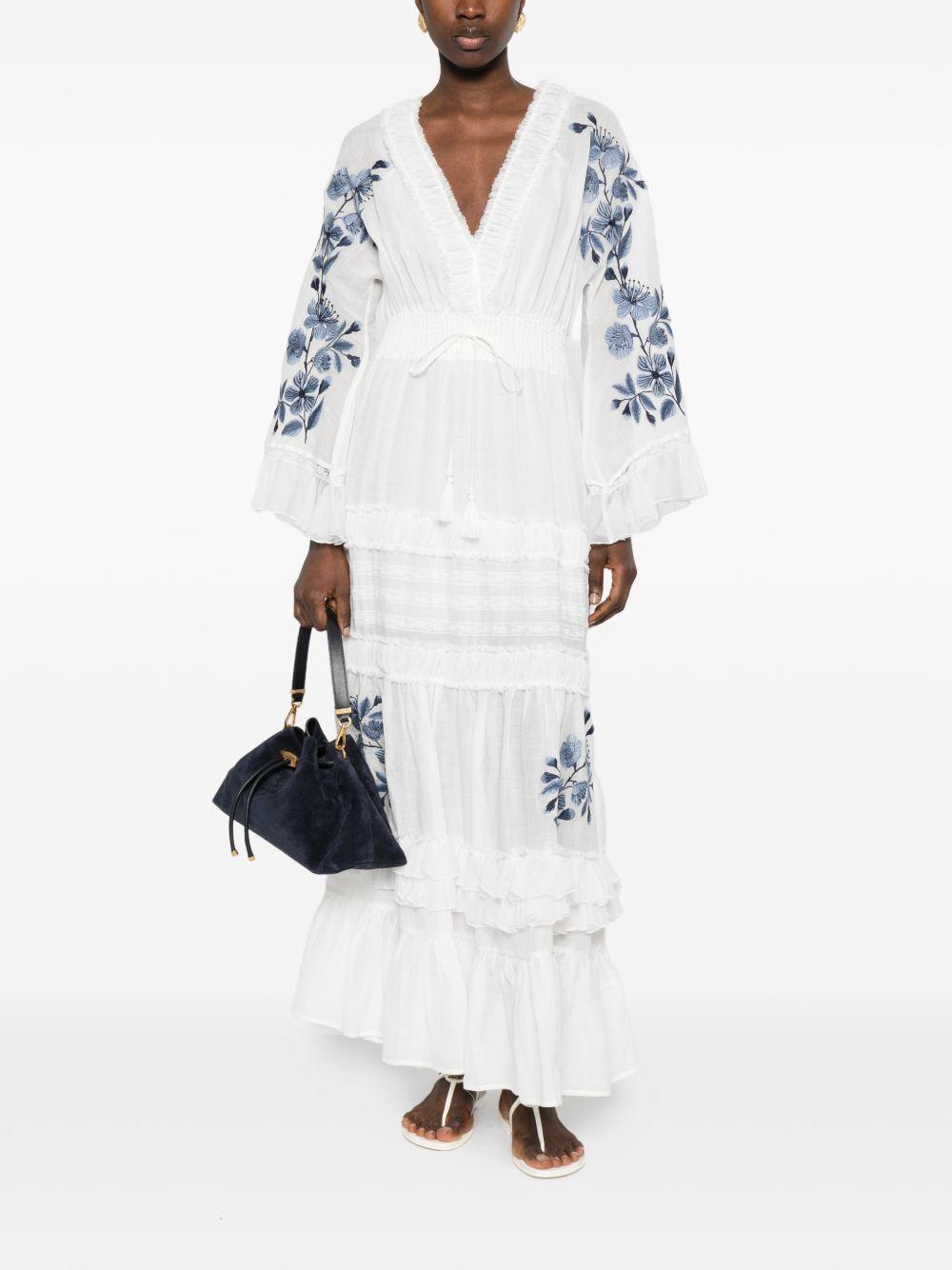 ERMANNO FIRENZE Abito lungo bianco con ricami floreali