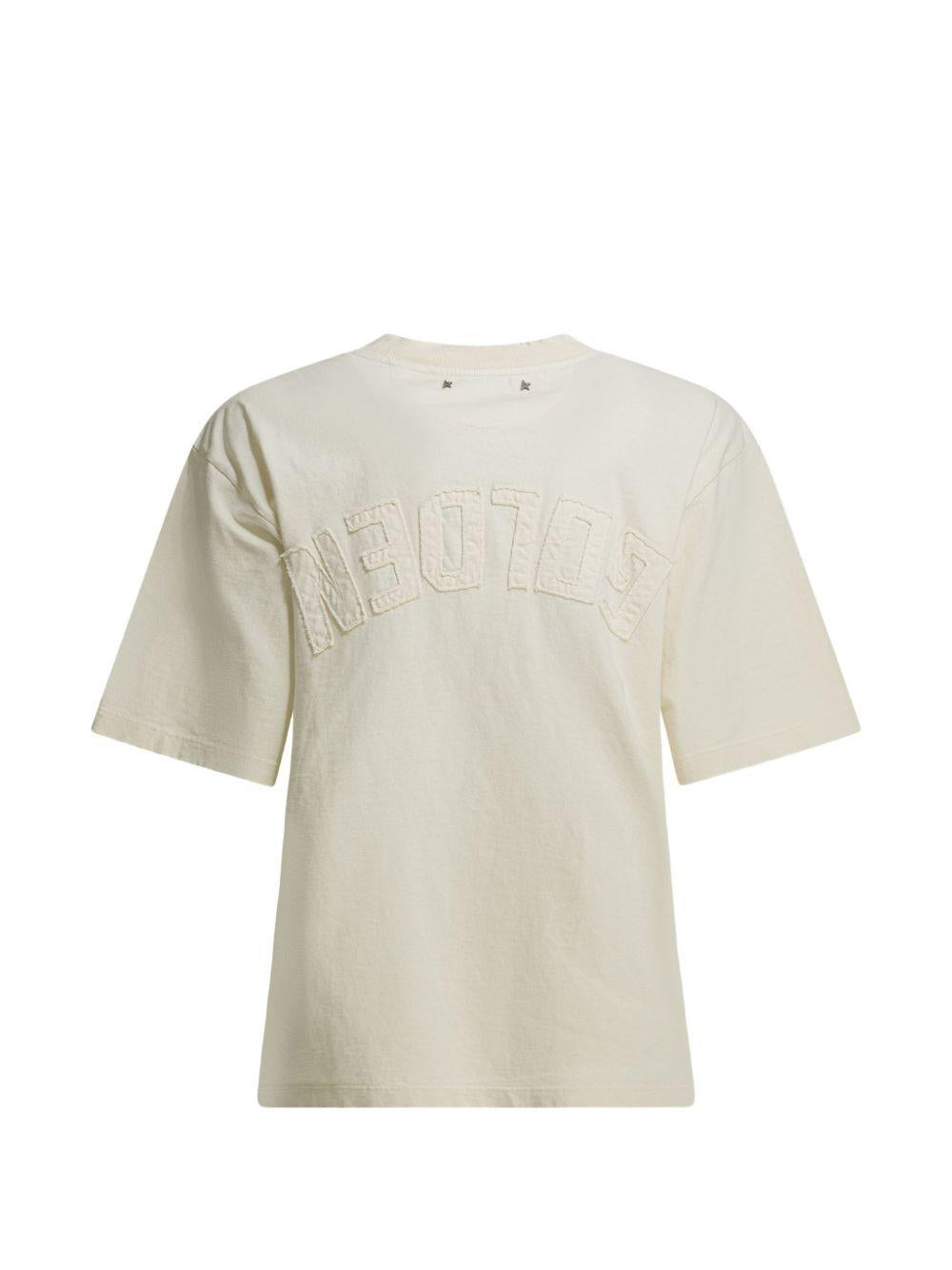 GOLDEN GOOSE T-shirt in cotone bianco con logo sul retro