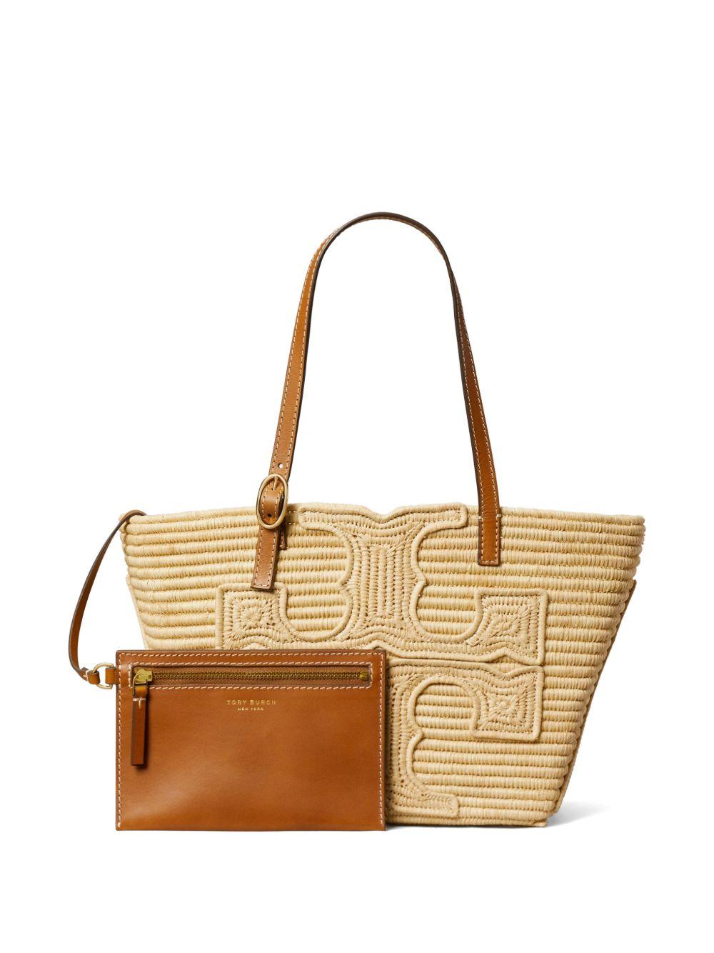 TORY BURCH Borsa in rafia beige con dettagli in pelle