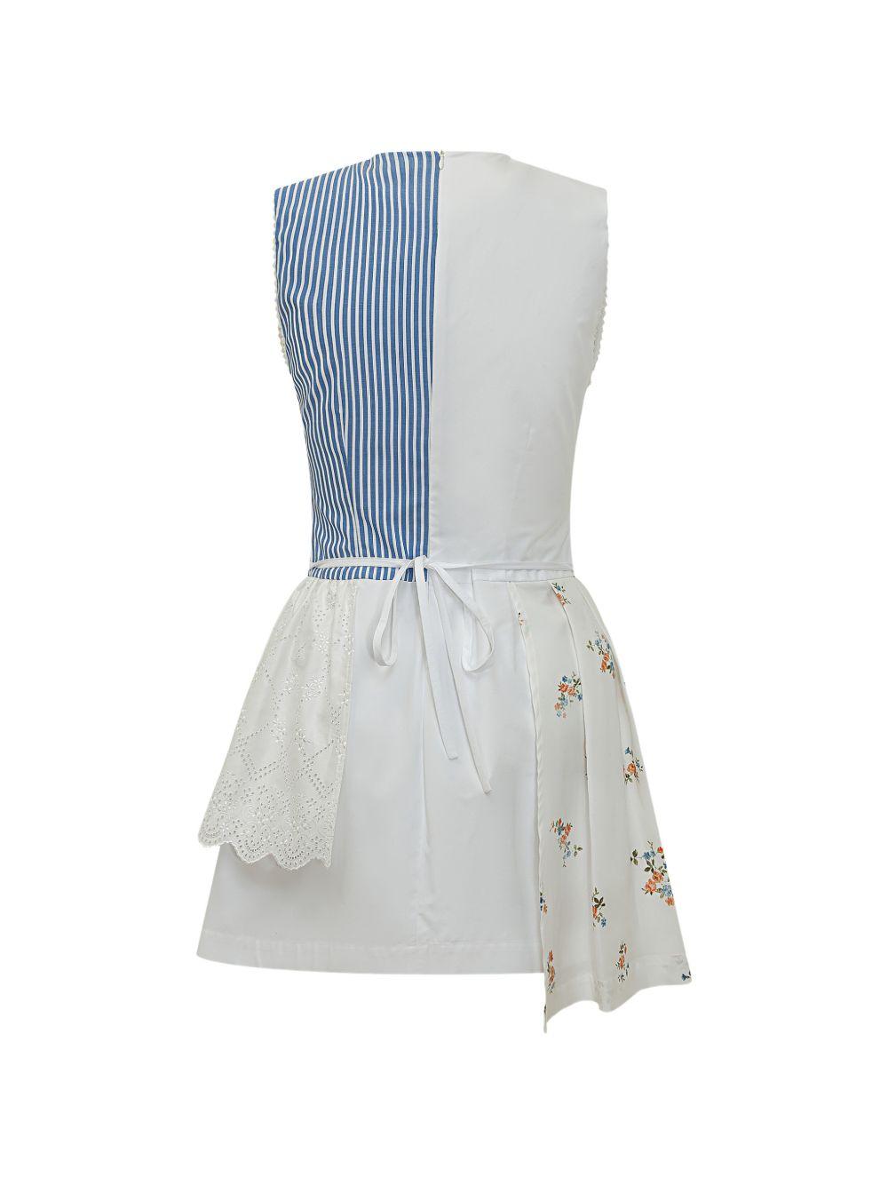 MSGM Mini dress con corpetto a righe e stampa floreale in cotone bianco e blu