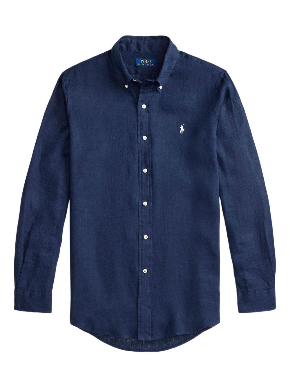 POLO RALPH LAUREN Camicia blu con logo ricamato sul petto