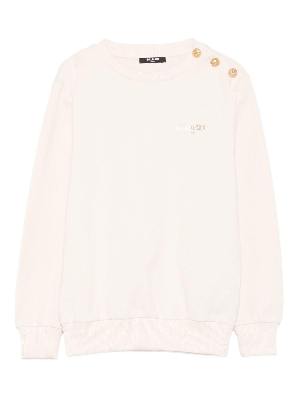 BALMAIN Felpa beige con bottoni dorati