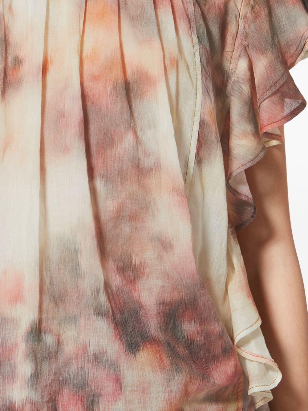 MARANT ETOILE Top neutro in cotone con colletto arricciato e maniche corte