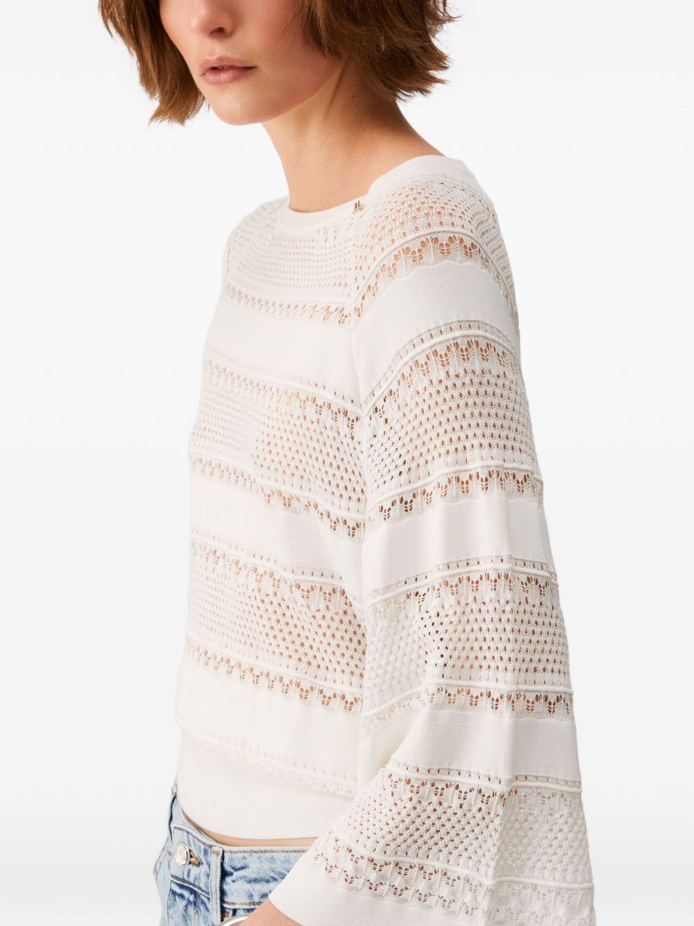 LIUJO Maglia bianca in trama crochet a maniche lunghe