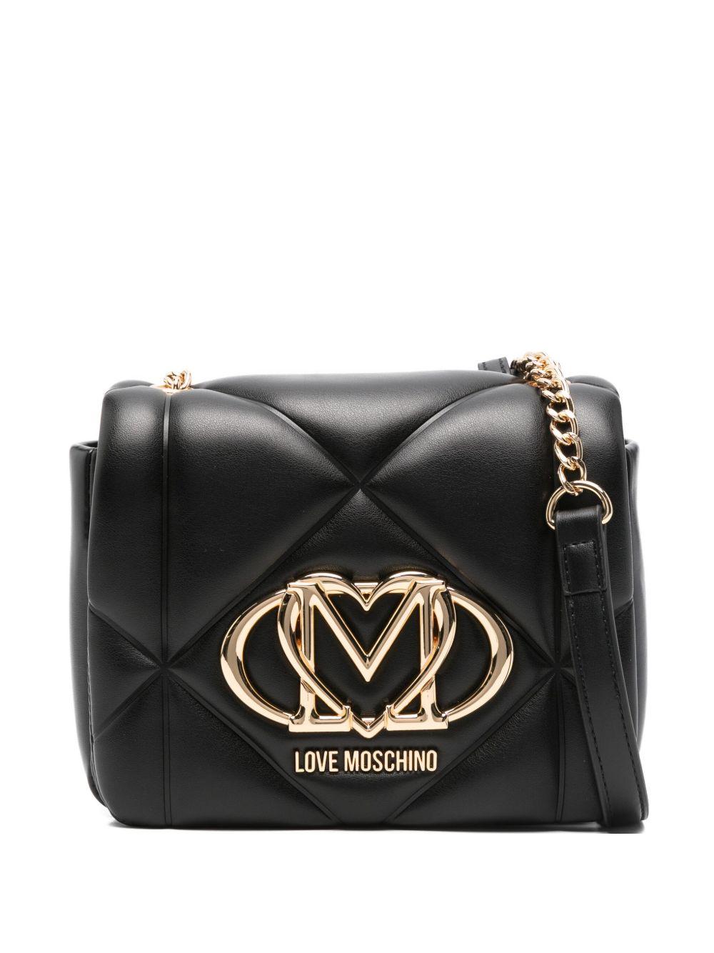 LOVE MOSCHINO Borsa a tracolla trapuntata nera con logo oro
