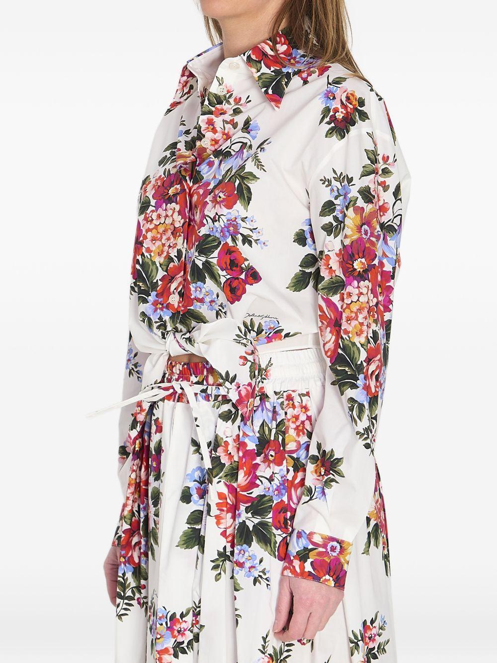 DOLCE e GABBANA Camicia con stampa floreale in cotone bianco