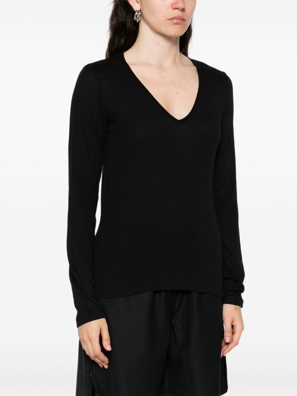 MAJESTIC FILATURES Maglia con scollo a V nera