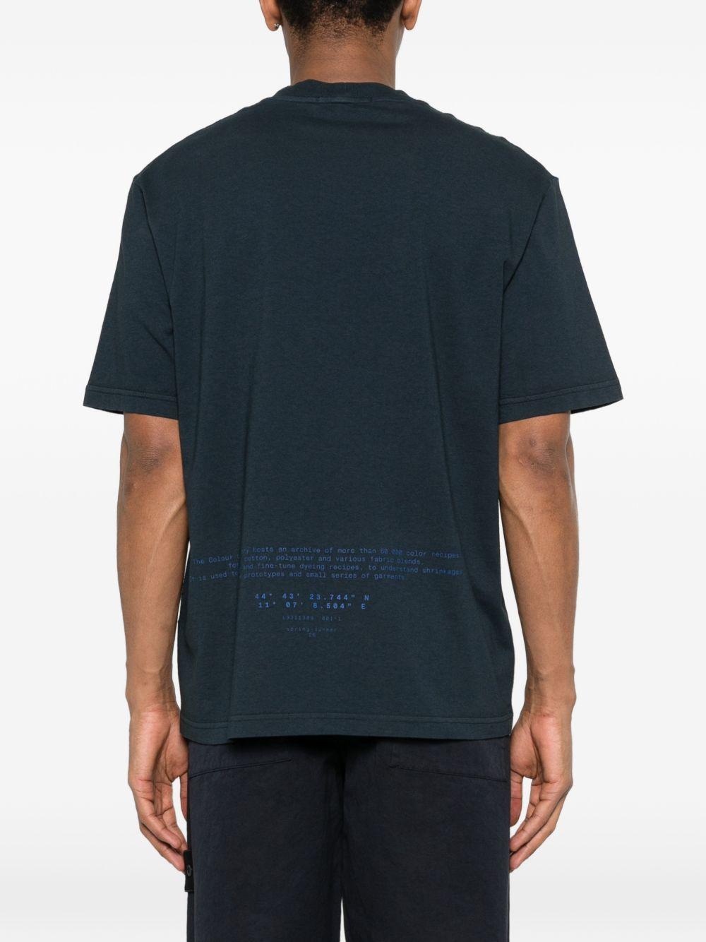 STONE ISLAND T-shirt in cotone blu con bussola celeste
