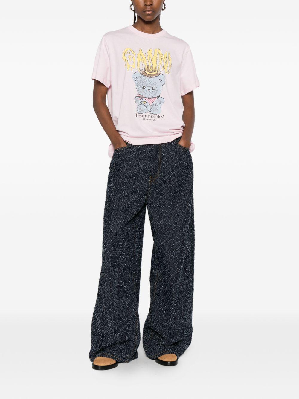 GANNI T-shirt rosa con stampa teddy