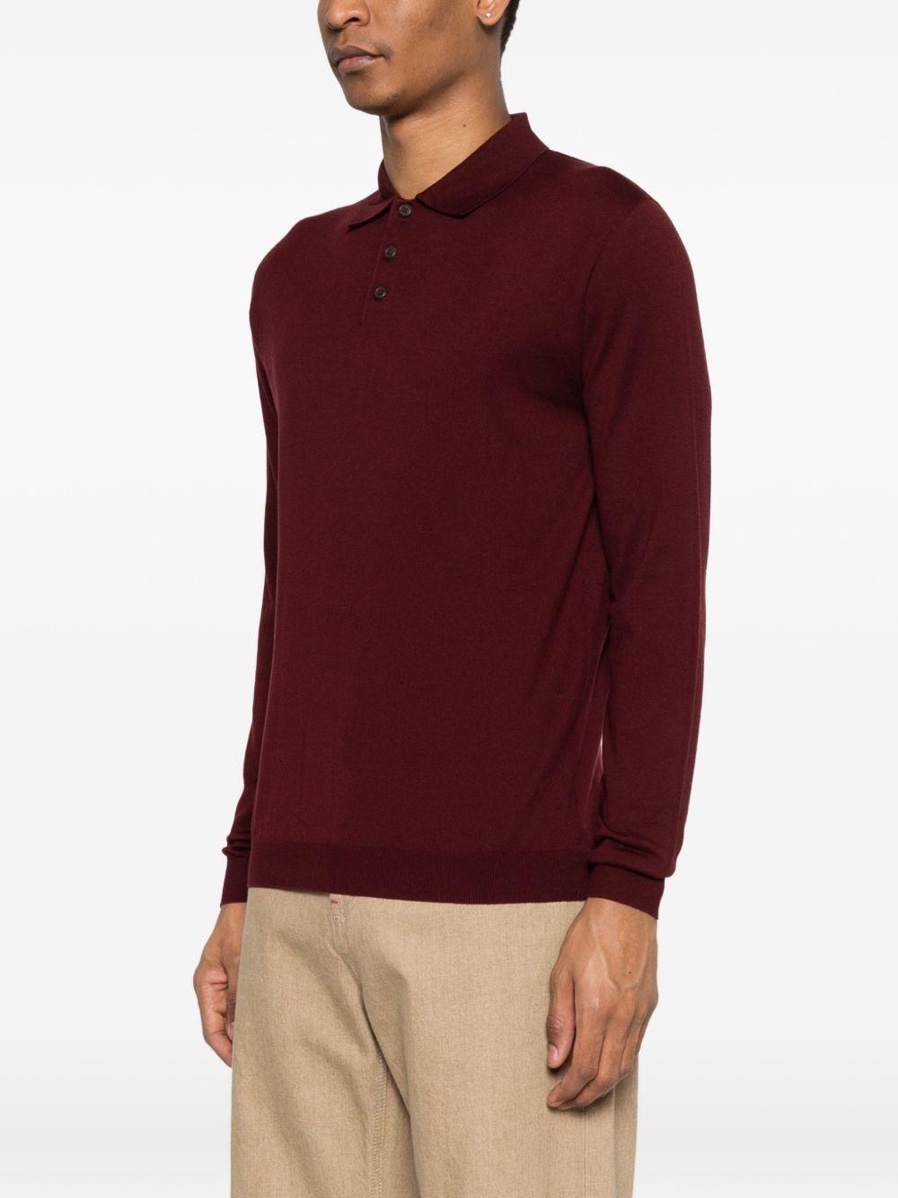 SCAGLIONE Polo in seta e cotone bordeaux a maniche lunghe