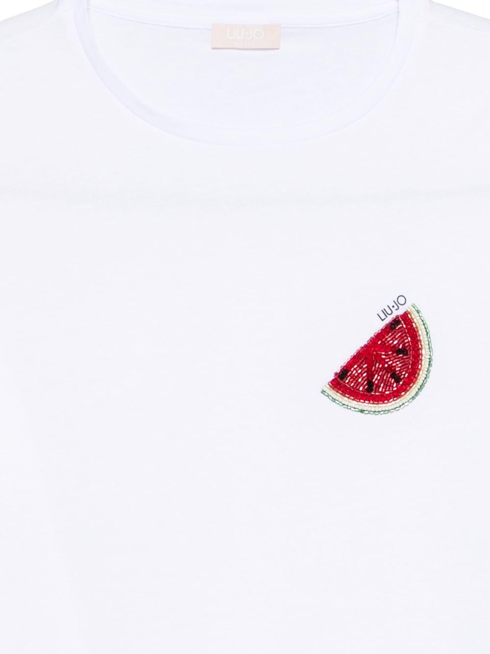 LIUJO T-shirt in cotone bianco con ricamo sul petto
