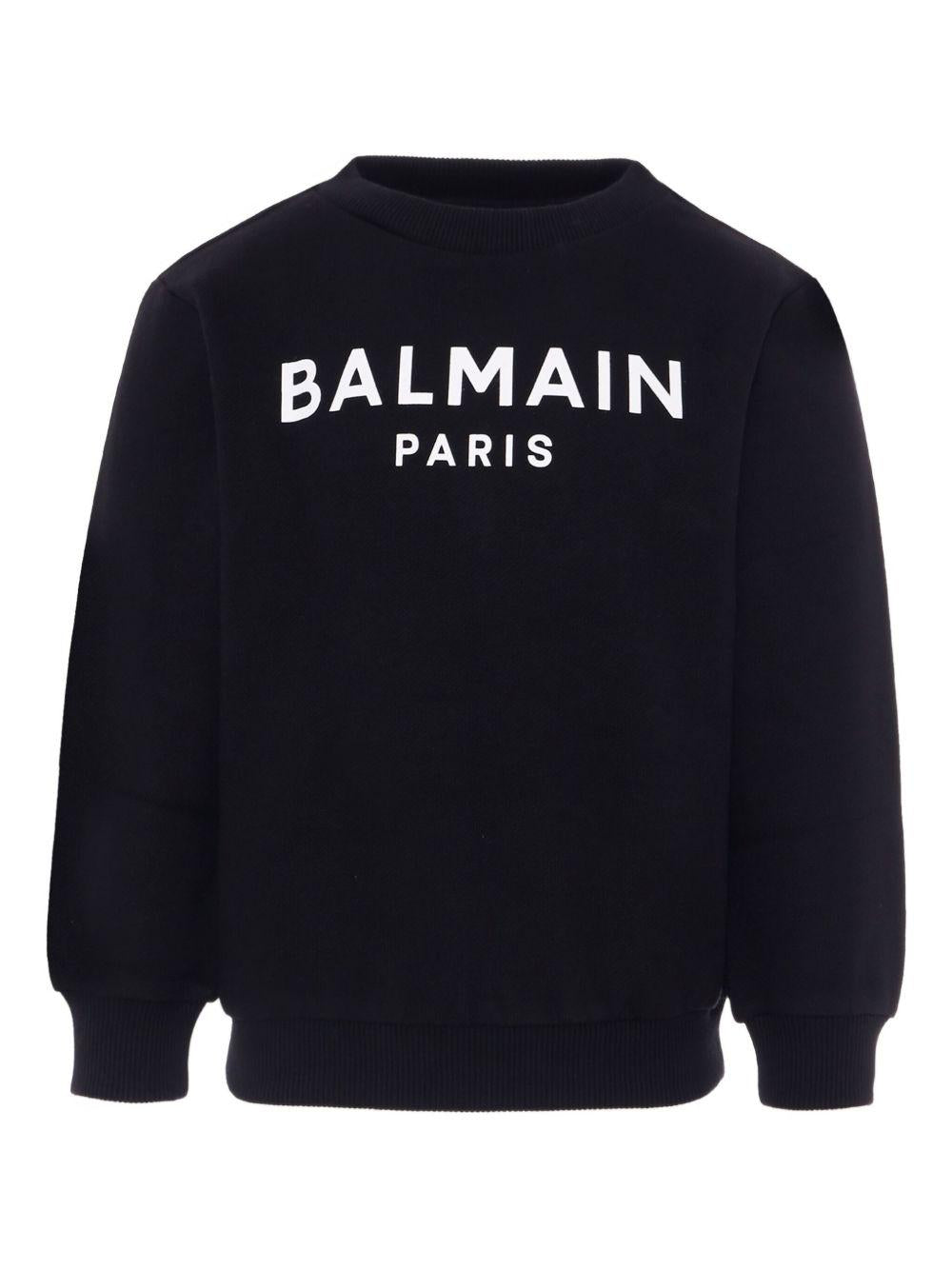 BALMAIN Felpa in cotone nero con stampa logo