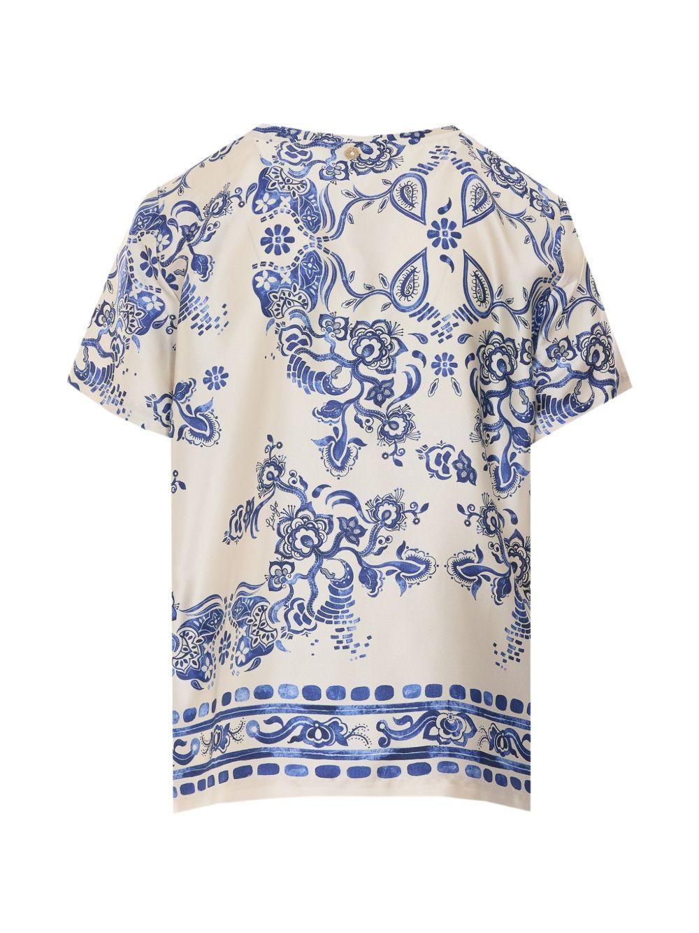 LIUJO Blusa a maniche corte con stampa floreale blu