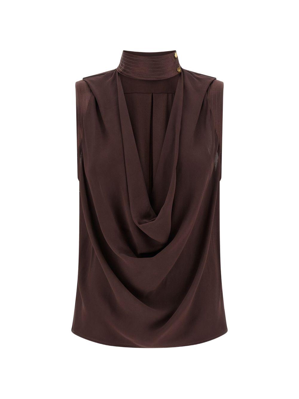 ELISABETTA FRANCHI Top smanicato in avorio con scollo morbido e dettaglio cut-out
