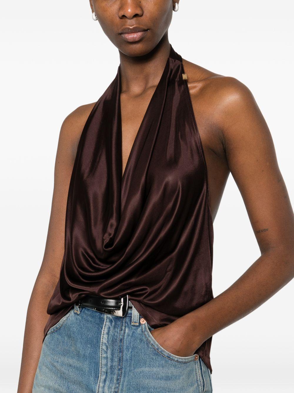 ELISABETTA FRANCHI Top marrone lucido con scollo morbido