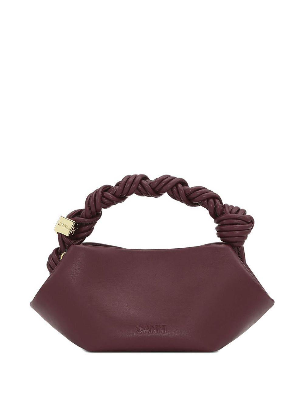 GANNI Borsa Bou mini in pelle bordeaux