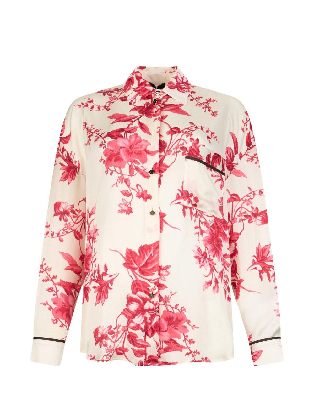 LIUJO Camicia bianca con stampa floreale rossa