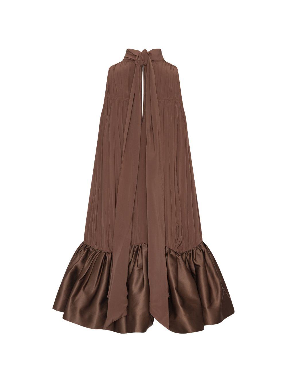 ROTATE Abito corto marrone con rouches satinata