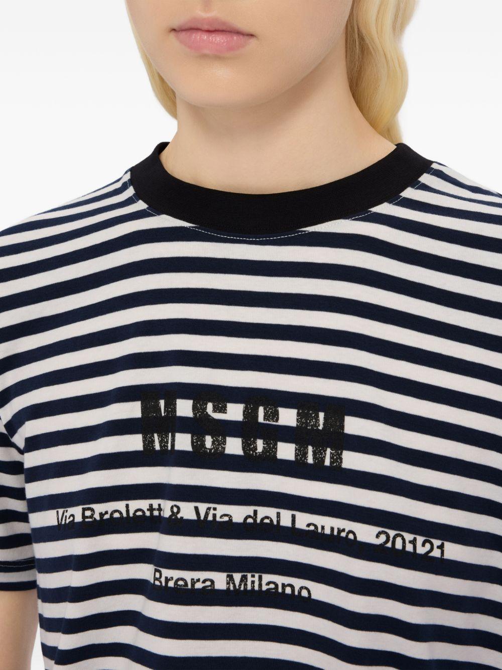 MSGM T-shirt in cotone a righe bianche e blu