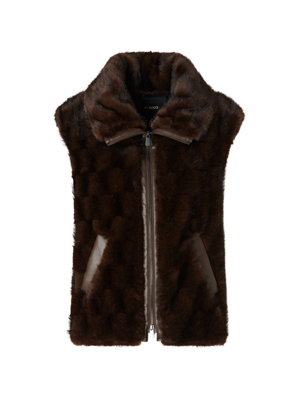 PINKO Gilet Glossina in ecopelliccia marrone con zip