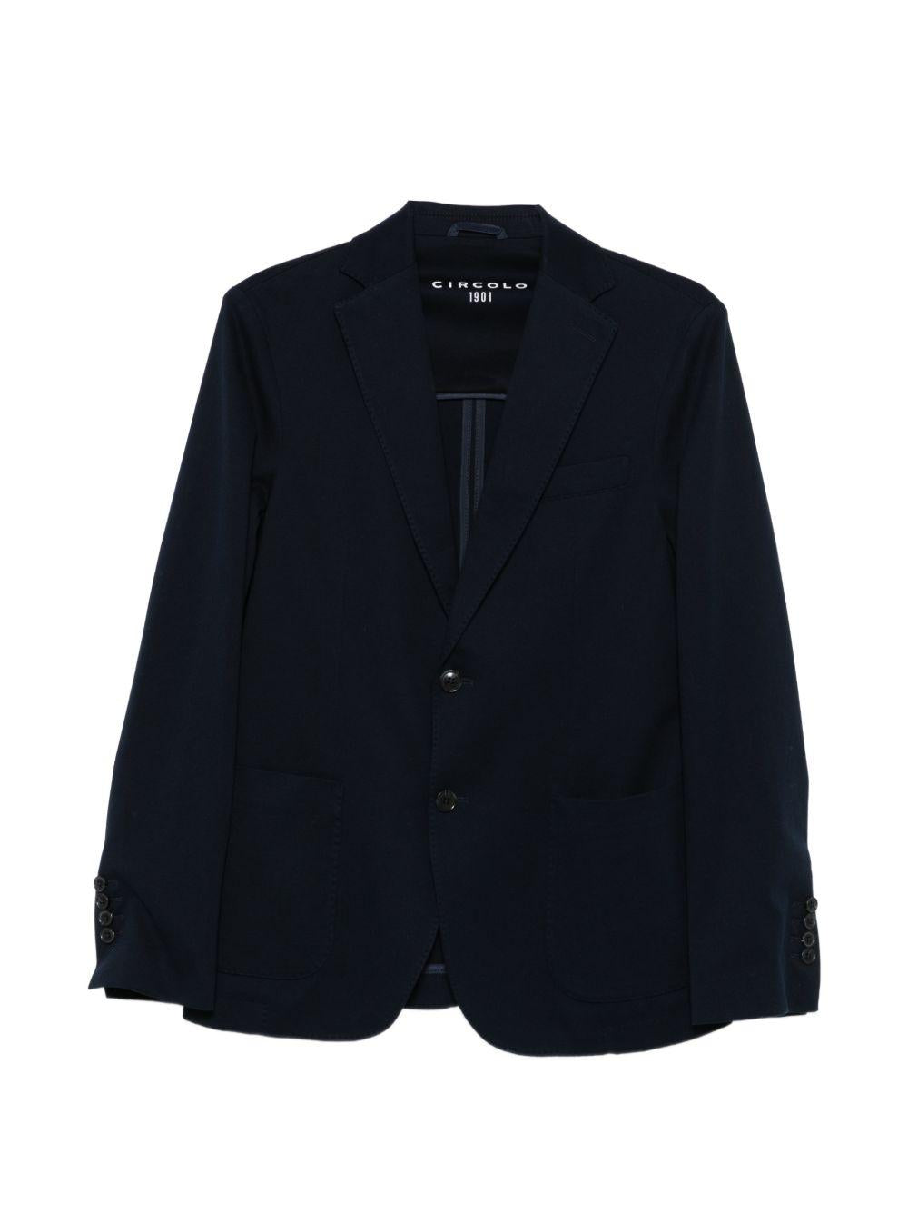 CIRCOLO 1901 Giacca monopetto in cotone blu navy con revers classici