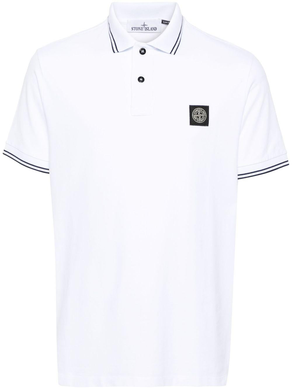 STONE ISLAND Polo in cotone bianco con logo