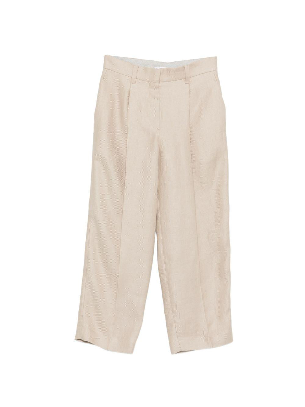 BRUNELLO CUCINELLI Pantaloni beige chiaro in lino con pieghe frontali