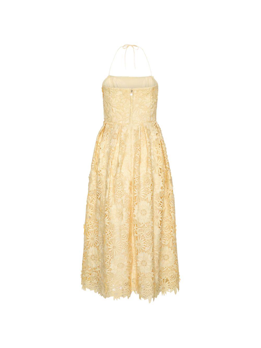 ROTATE Abito midi giallo con pizzo floreale