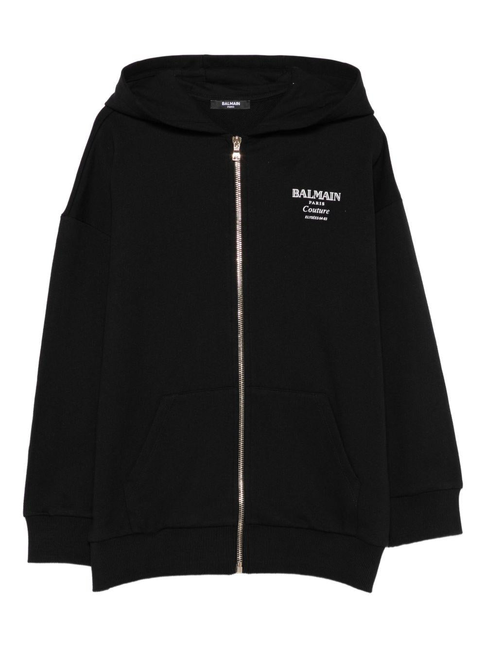 BALMAIN Felpa in cotone con cappuccio e logo