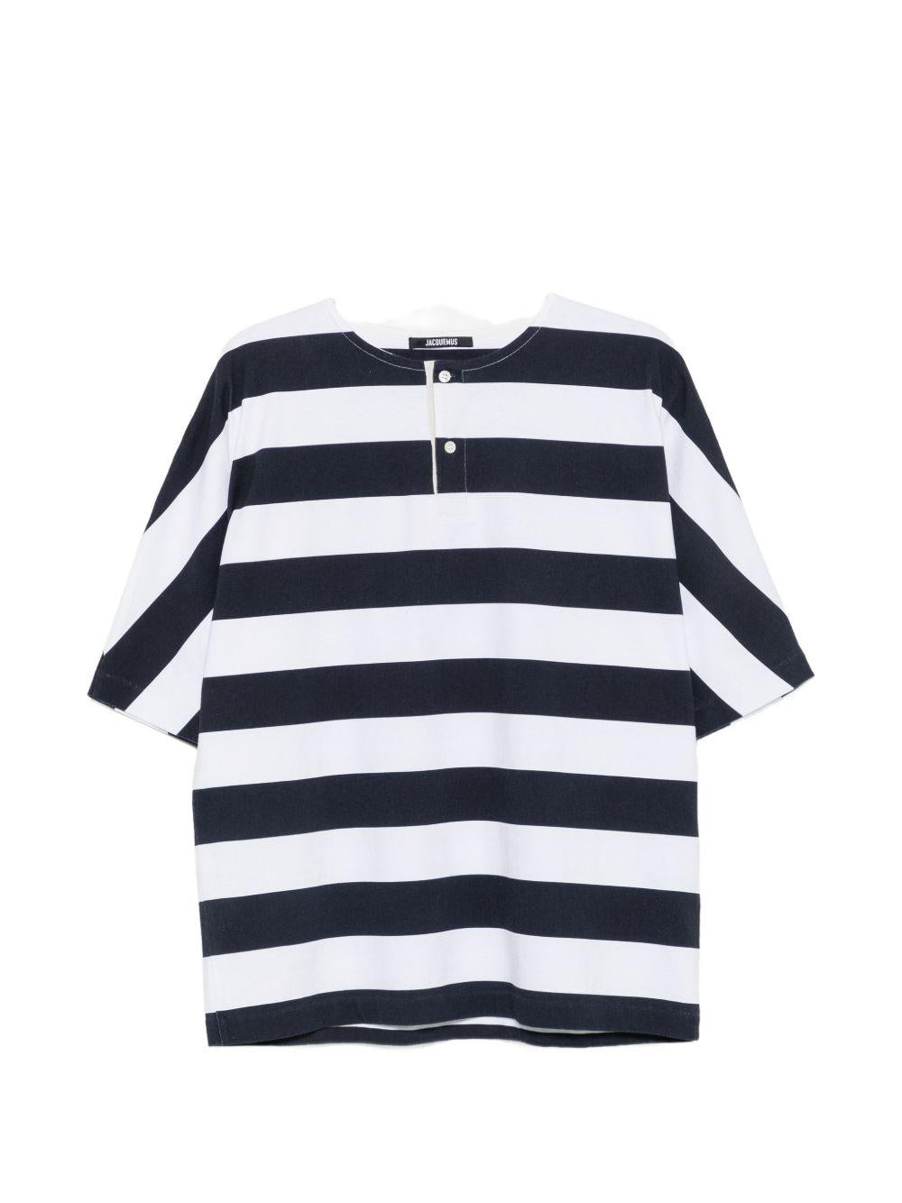 JACQUEMUS T-shirt in cotone a righe senza colletto