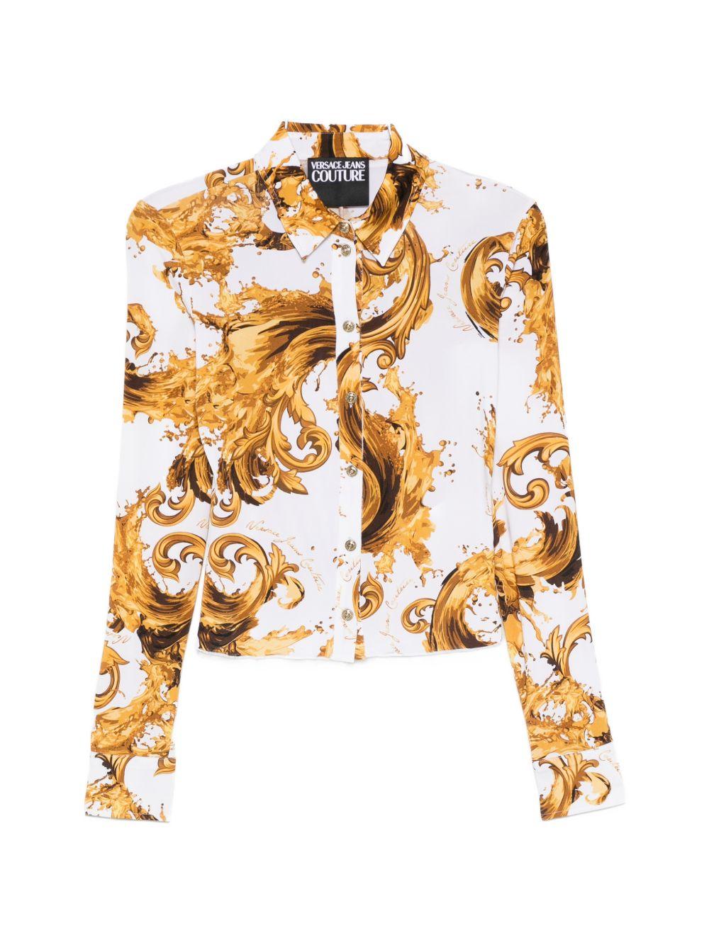 VERSACE JEANS COUTURE Camicia bianca con stampa barocca dorata